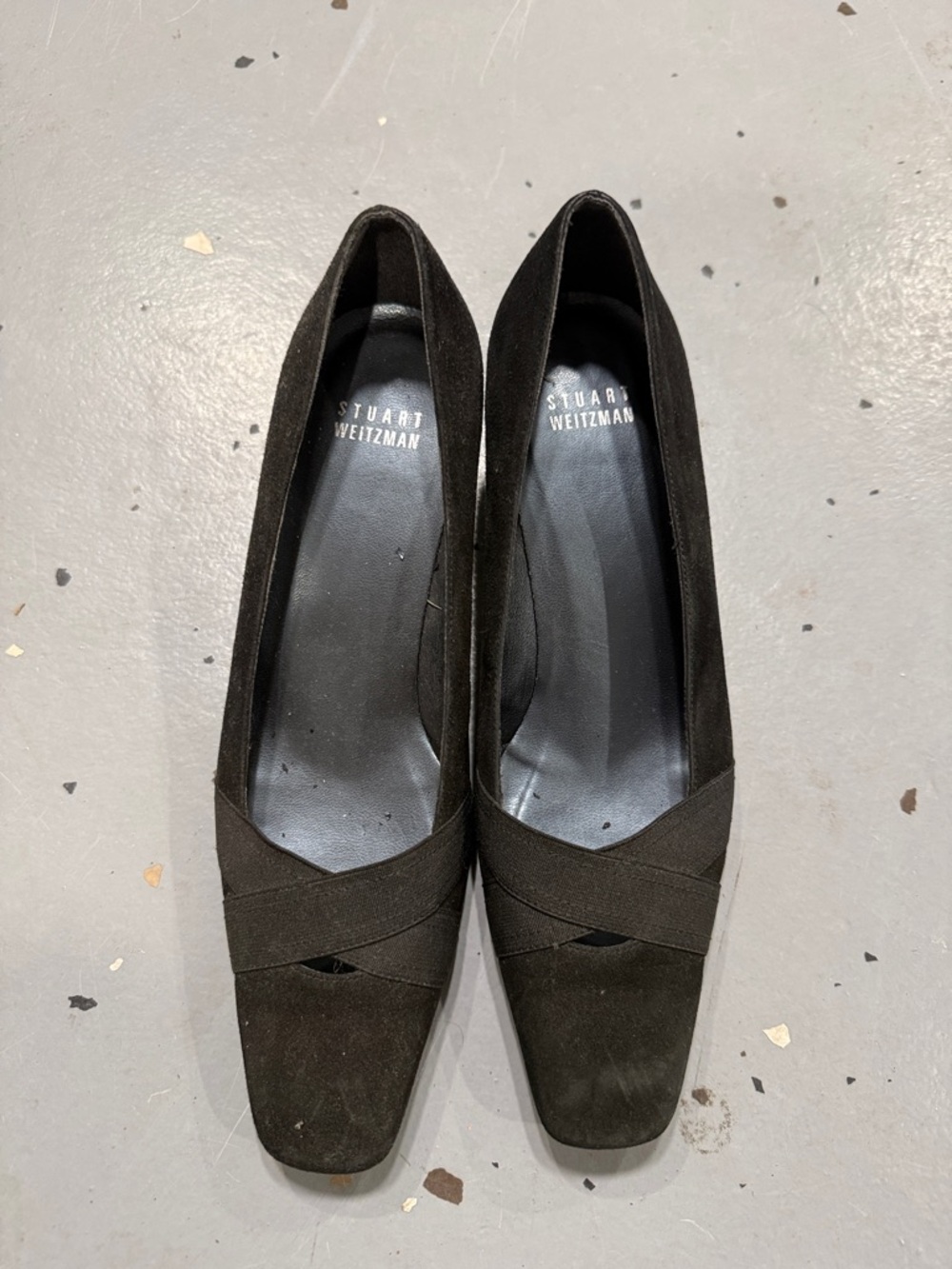 Stuart Weitzman Black Suede Square-Toe Pumps